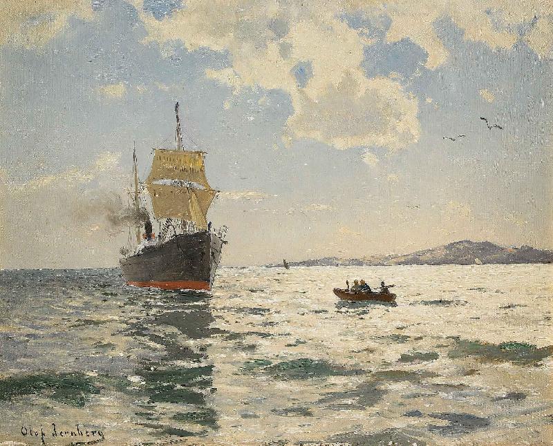 a. jernberg Marin med angfartyg Norge oil painting art